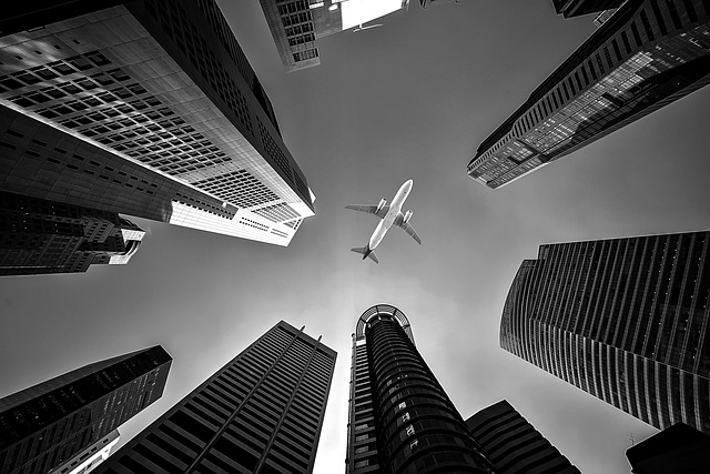 airplane in skyline